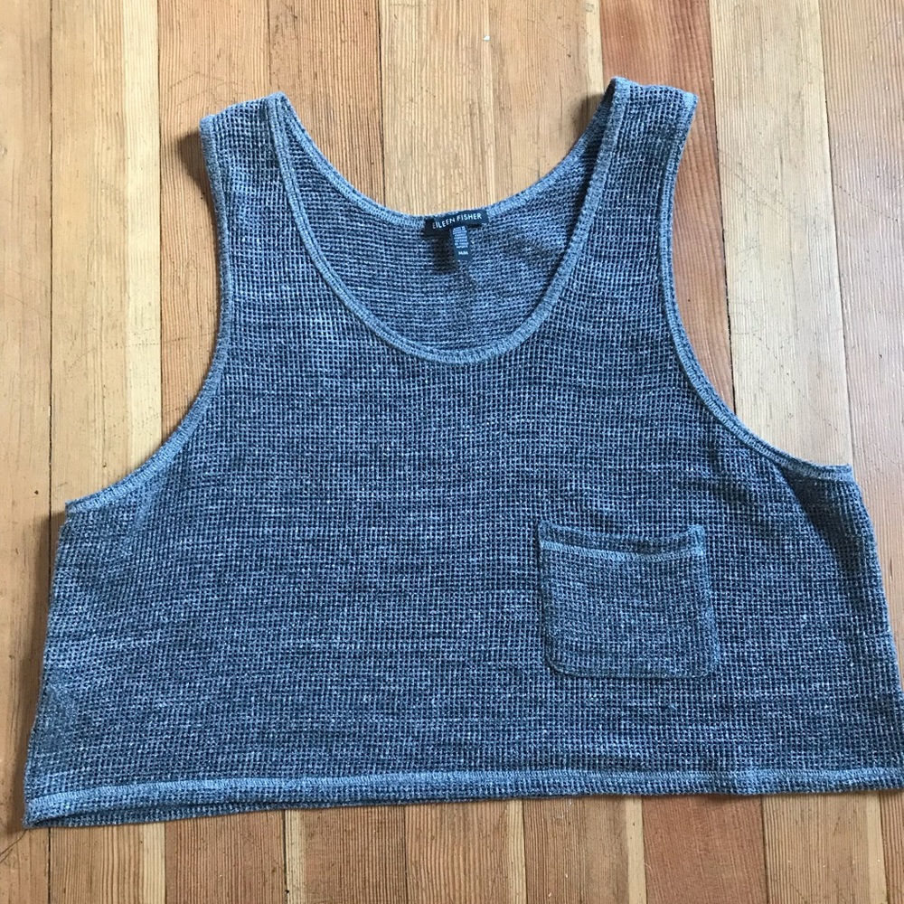 Eileen Fisher heather grey scoop neck mesh tank